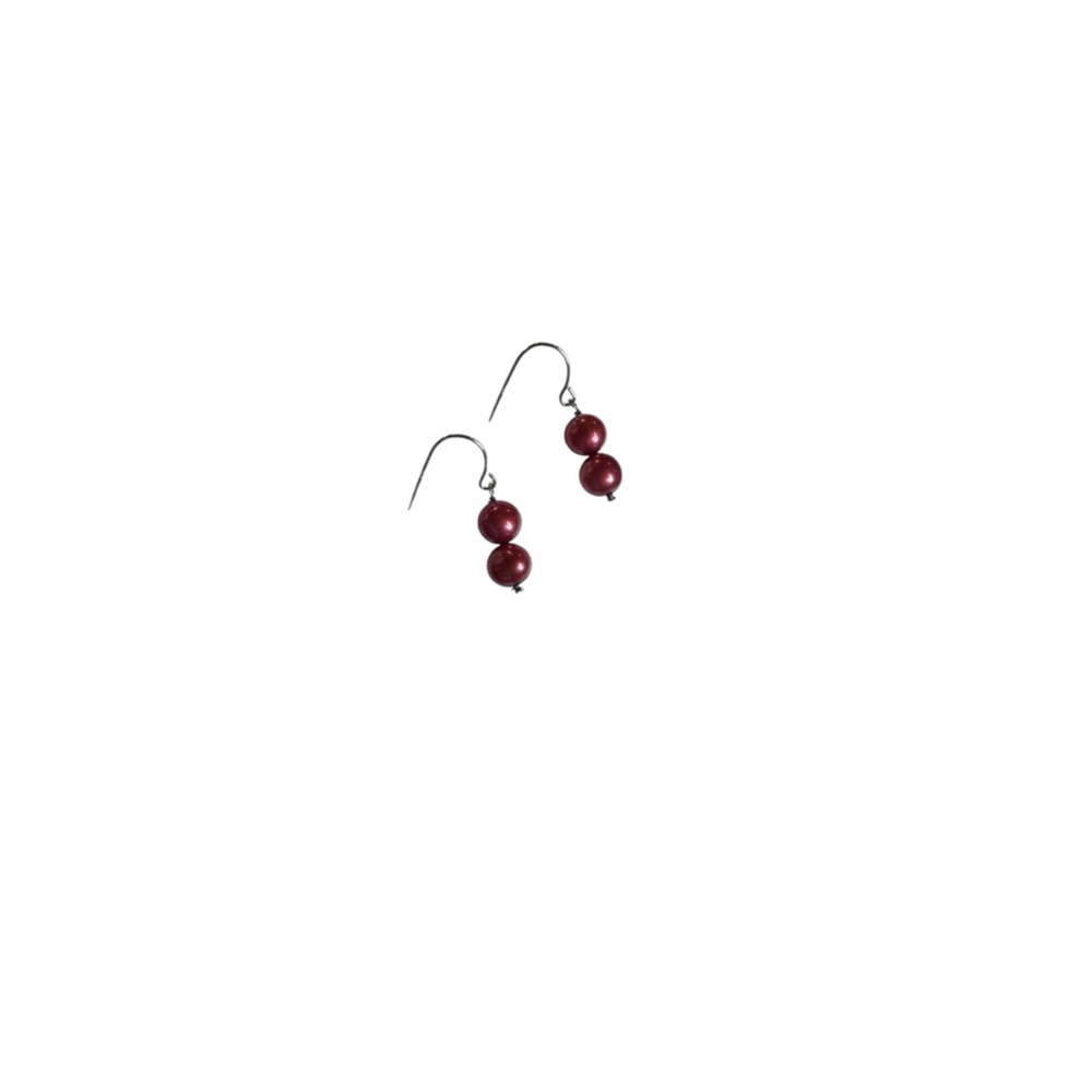 Women's Burgundy Pearl Drop Earrings One Size